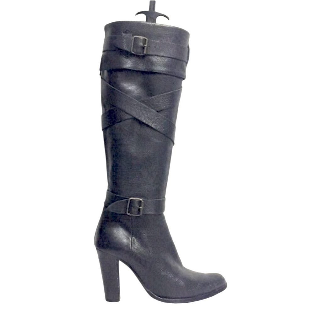 Browns Knee High Leather Boots Black Heel Size 7.5